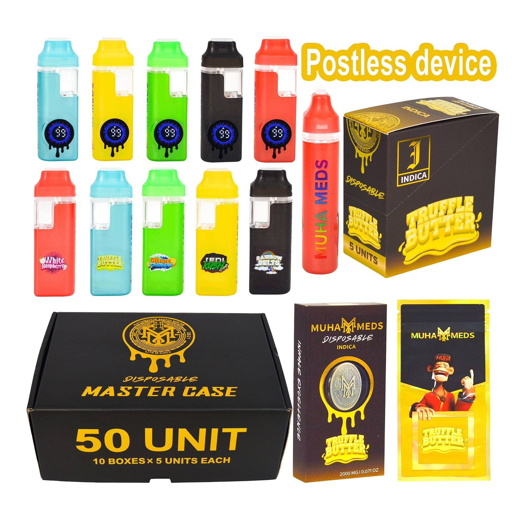 Muha Meds Postless 2g Disposable Vapes (500 Units / Per Lot)