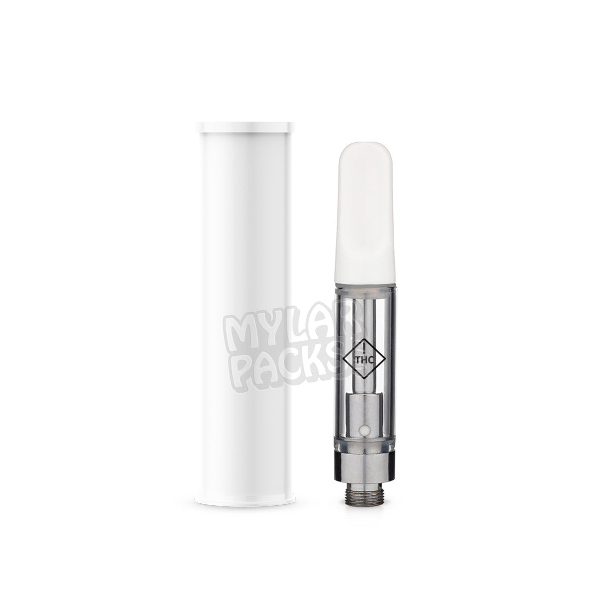 CO / FL State Compliant Ceramic Ccell Carts with Plastic Tube and Customizable Strain Sticker (1" x 2")